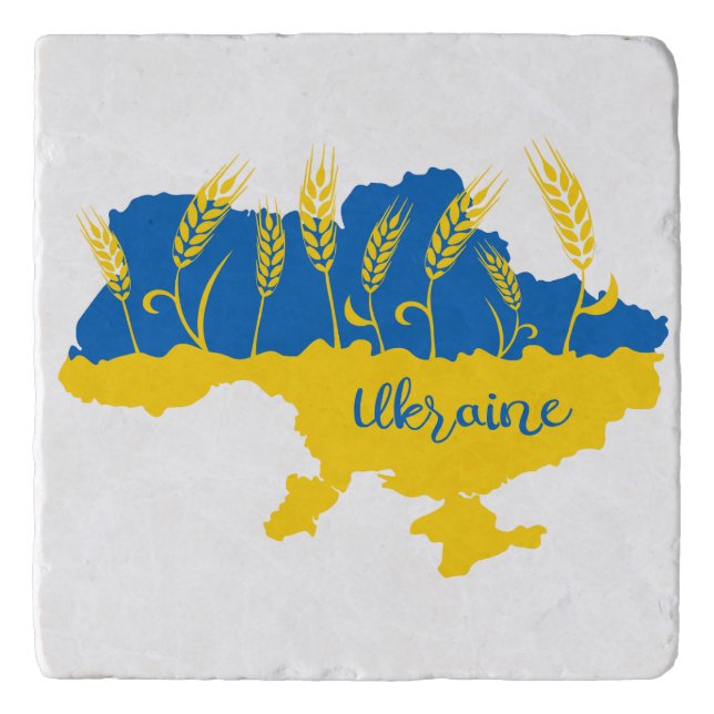 Ukraine typography and wheat ear on Ukrainian flag Trivet (Front)