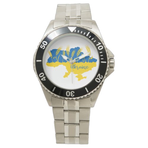 Ukraine typography and wheat ear on Ukrainian flag Watch