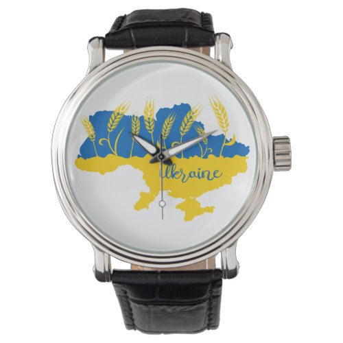 Ukraine typography and wheat ear on Ukrainian flag Watch