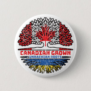 Ukraine Ukrainian Canadian Canada Tree Roots Flag Button