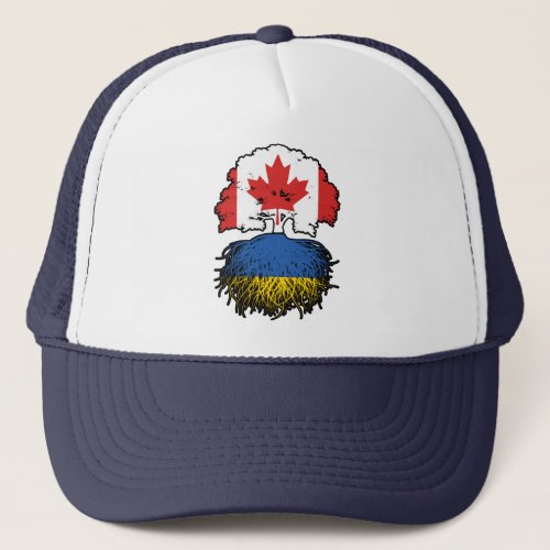 Ukraine Ukrainian Canadian Canada Tree Roots Flag Trucker Hat
