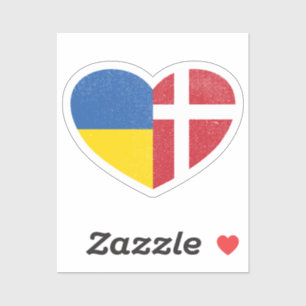 Ukraine Ukrainian Denmark Danish Heart Love Flag Sticker
