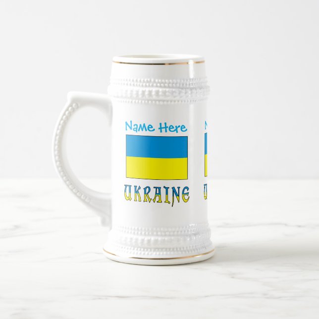 Ukraine Ukrainian Flag Blue Personalization  Beer Stein (Left)