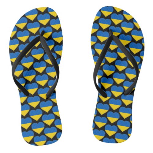 Ukraine Ukrainian Flag Colors Hearts Pattern Flip Flops