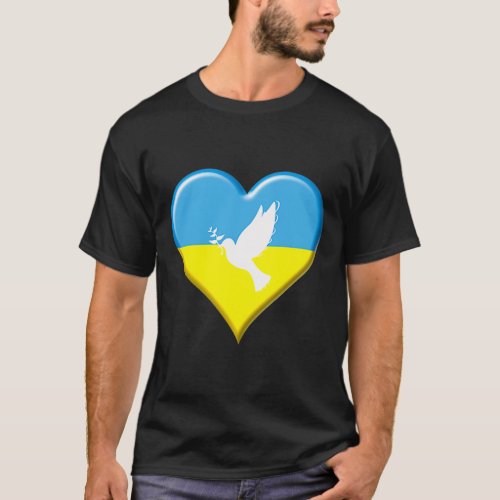 Ukraine Ukrainian flag heart peace dove support di T_Shirt