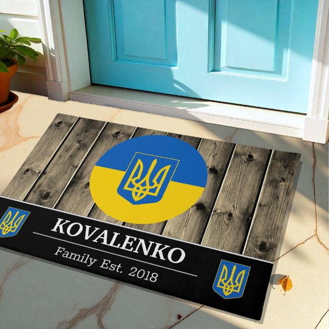 Ukraine & Ukrainian Flag Rustic Wood / Family Doormat (Creator Uploaded)