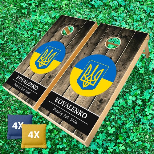 Ukraine  Ukrainian Flag Rustic Wood  Family fun Cornhole Set