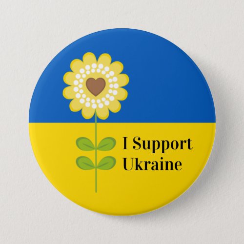 Ukraine Ukrainian Flag Sunflower Typography Button