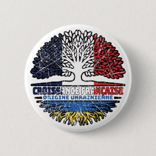 Ukraine Ukrainian French France Tree Roots Flag Button