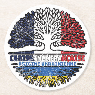 Ukraine Ukrainian French France Tree Roots Flag Round Paper Coaster
