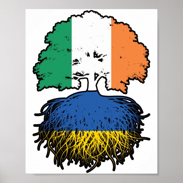Ukraine Ukrainian Irish Ireland Tree Roots Flag Poster (Front)