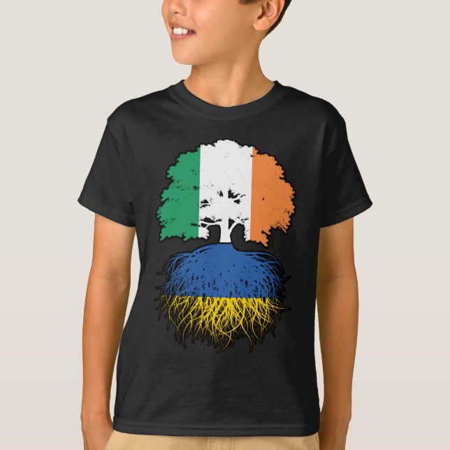 Ukraine Ukrainian Irish Ireland Tree Roots Flag T-Shirt (Front)