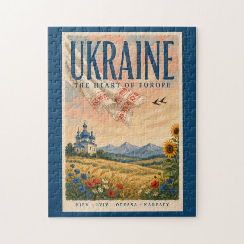 Ukraine Ukrainian Landscape Illustration Travel Jigsaw Puzzle