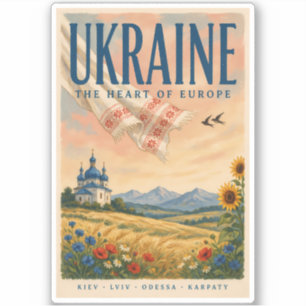 Ukraine Ukrainian Landscape Illustration Travel Sticker