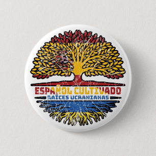 Ukraine Ukrainian Spain Spanish Tree Roots Flag Button