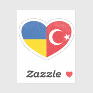 Ukraine Ukrainian Turkey Turkish Heart Love Flag Sticker