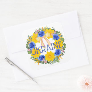 Ukraine Ukrainian Wreath Flowers Faith Hope Square Sticker