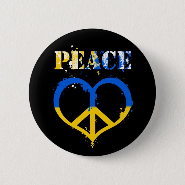 Ukraine Urban Style Peace and Love Symbol Button (Front)