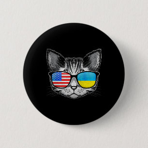 Ukraine Us Flag Roots Cat Ukrainian American Button