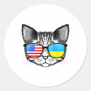 Ukraine Us Flag Roots Cat Ukrainian American For M Classic Round Sticker