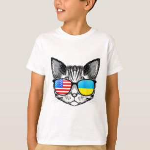 Ukraine Us Flag Roots Cat Ukrainian American For M T-Shirt