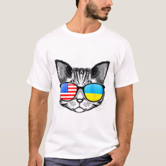 Ukraine Us Flag Roots Cat Ukrainian American For M T-Shirt