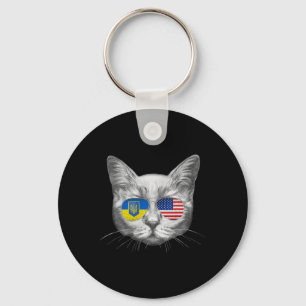 Ukraine Us Flag Roots Cat Ukrainian American Men W Keychain