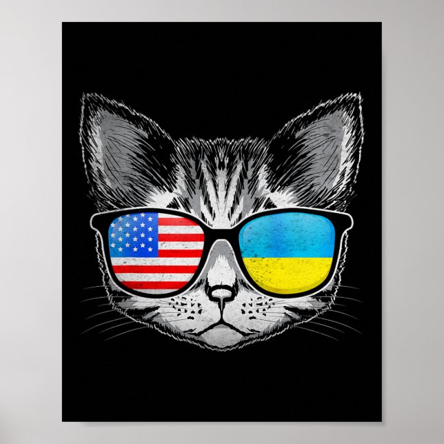 Ukraine Us Flag Roots Cat Ukrainian American  Poster (Front)