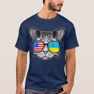 Ukraine US Flag Roots Cat Ukrainian American T-Shirt