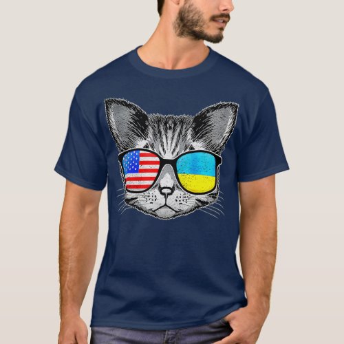 Ukraine US Flag Roots Cat Ukrainian American  T_Shirt