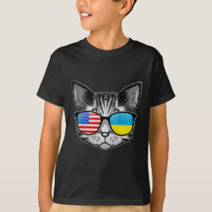 Ukraine Us Flag Roots Cat Ukrainian American T-Shirt