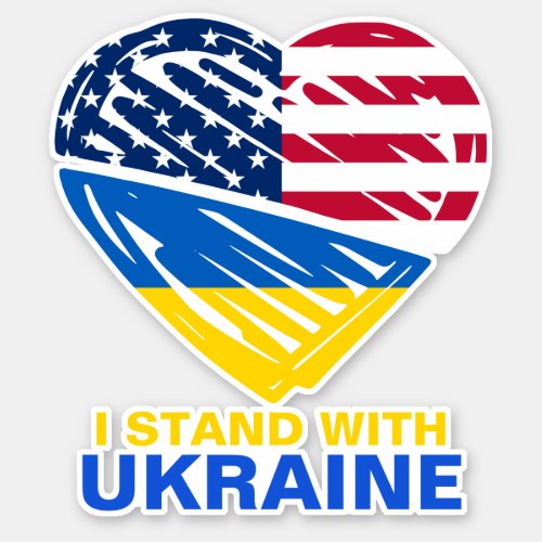 Ukraine USA American Flag Heart Solidarity Car Sticker