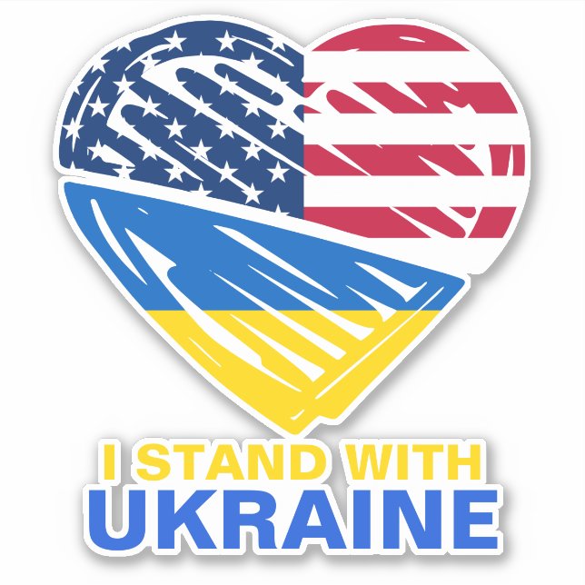 Ukraine USA American Flag Heart Solidarity Car Sticker (Front)