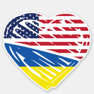 Ukraine USA American Flag Heart Solidarity Sticker