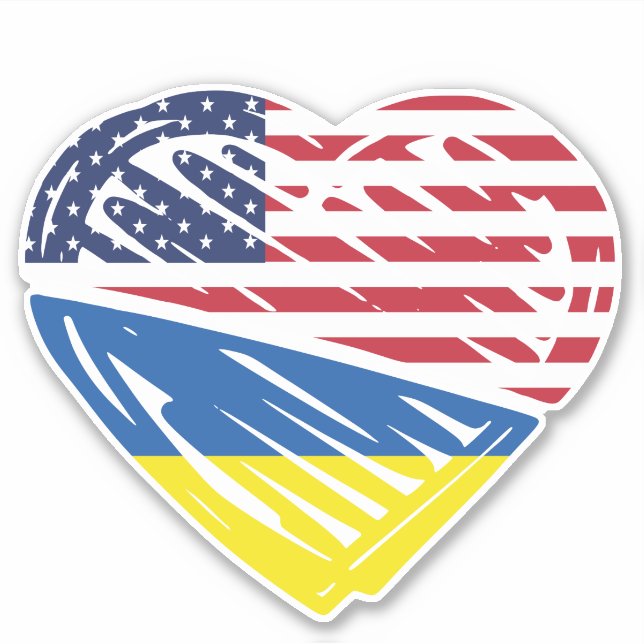 Ukraine USA American Flag Heart Solidarity Sticker (Front)
