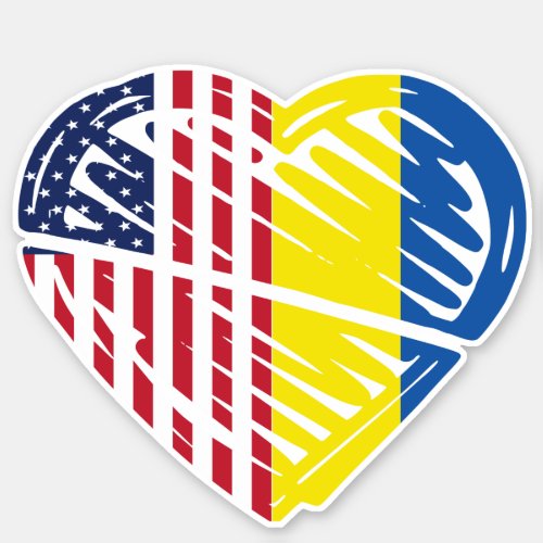 Ukraine USA American Flag Heart  Sticker