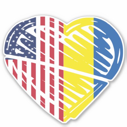 Ukraine USA American Flag Heart  Sticker