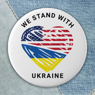 Ukraine USA American Flag Heart Ukrainian Support Button