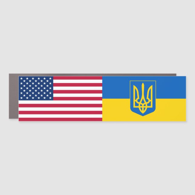 Ukraine USA American Flag Trident Ukrainian Car Magnet (Front)