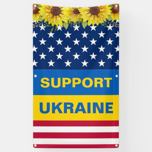 Ukraine USA American Sunflowers Support Patriotic Banner