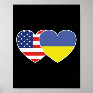 Ukraine Usa Flag Twin Heart T Shirt For Ukrainian Poster