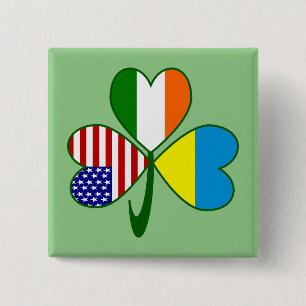 Ukraine USA Ireland Shamrock Flag Pinback Button