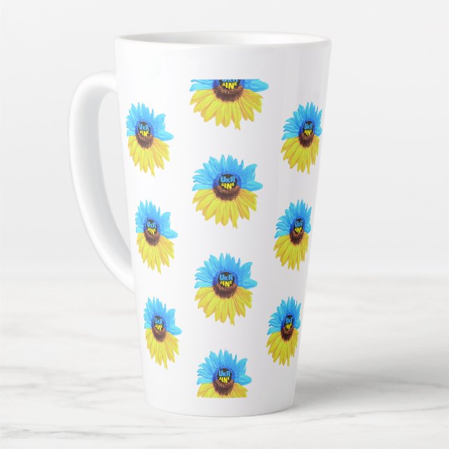 Ukraine watercolor sunflower blue yellow flag latte mug (Left Angle)