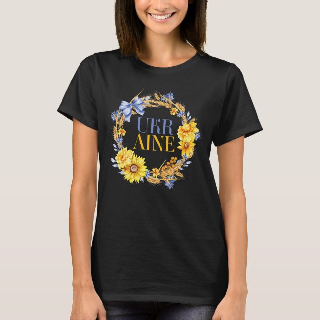Ukraine Wheat Sunflower Wildflower Wreath  T-Shirt (Front)