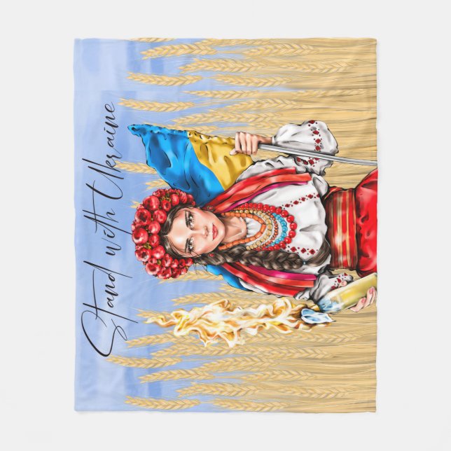 Ukraine Woman Support Drawstring Bag Notebook Door Fleece Blanket (Front)