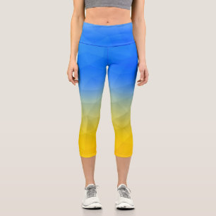 Ukraine yellow blue geometric mesh pattern capri leggings
