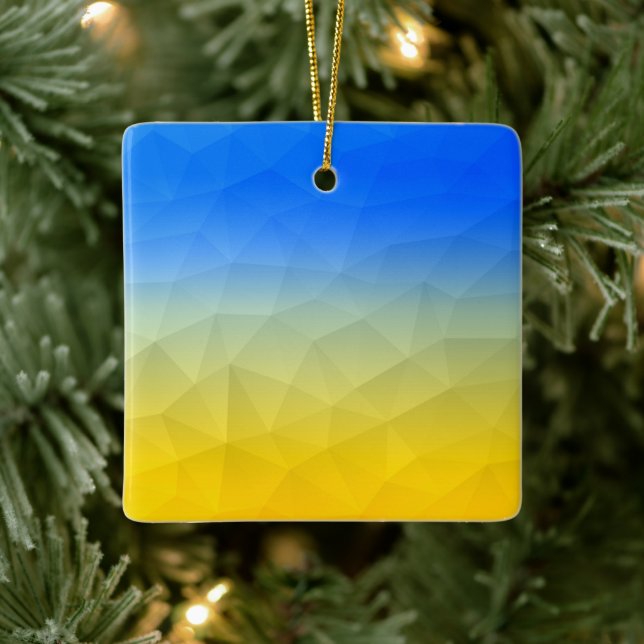 Ukraine yellow blue geometric mesh pattern ceramic ornament (Tree)