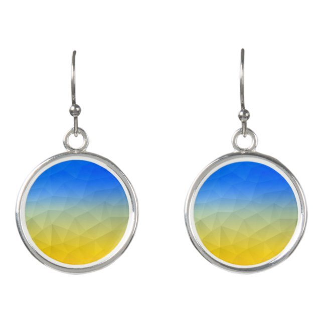 Ukraine yellow blue geometric mesh pattern earrings (Front)