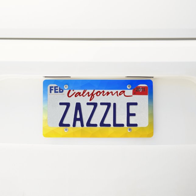 Ukraine yellow blue geometric mesh pattern license plate frame (On Car)