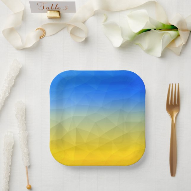 Ukraine yellow blue geometric mesh pattern paper plates (Wedding)